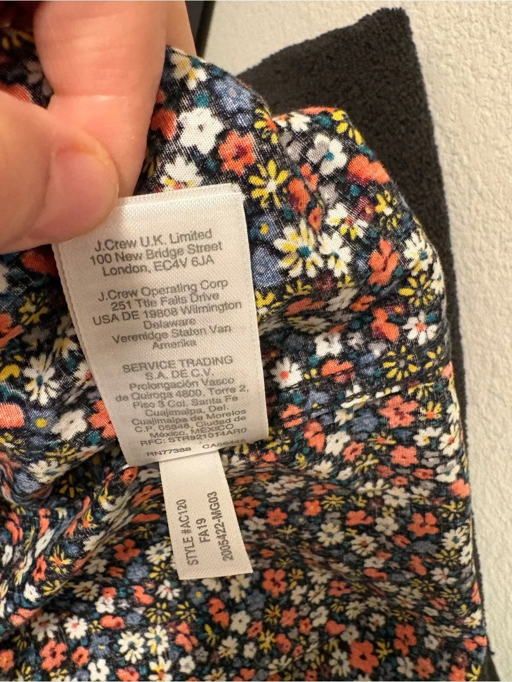 J. Crew Navy Floral Short Sleeve Button-Down Shirt with Red & White Accents